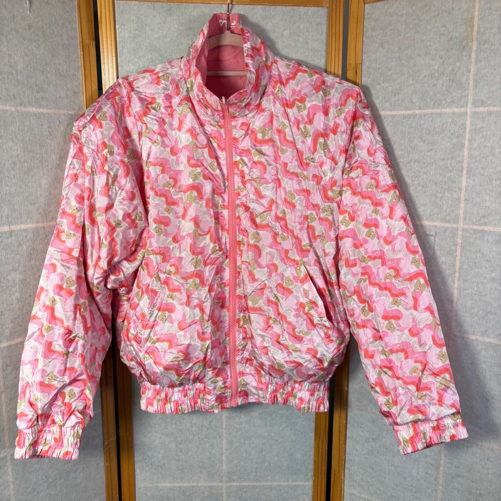 Fila Reversible Windbreaker Jacket Large Pink Abstract Print Vintage 90s Zip Y2K